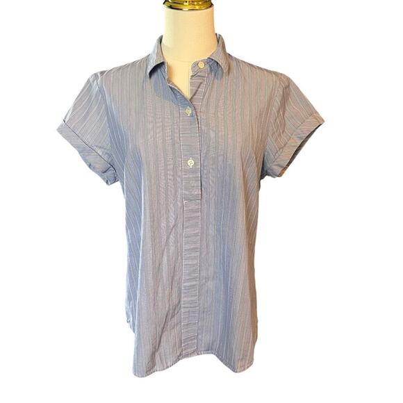 J. Crew Blue Striped Short Sleeve Popover Shirt.  Cotton  Size Medium - Picture 1 of 8
